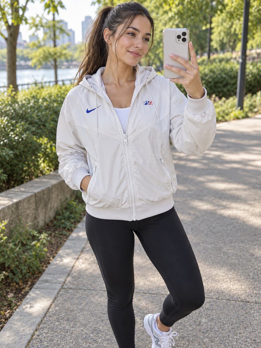 Nike Paris Saint-Germain PSG Windbreaker Jacket White Hooded Full Zip Small
